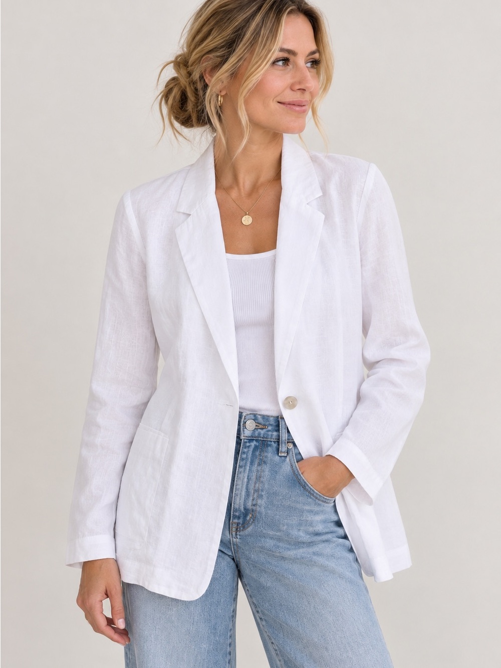 Christian Siriano New York White 100% Linen Blazer Jacket Size M